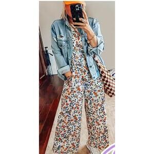 YESNO Women's Summer‎ Boho Floral Wide-Leg Jumpsuit with Pockets XL